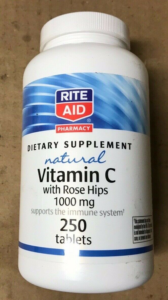 Rite Aid Natural Vitamin C with Rose Hips 1000mg 250 Tablets Dietary Supplements