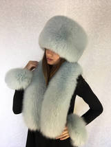 Arctic Fox Fur Collar 50' & Full Fur Hat Mint Color Fur Set Three Fur Tails Boa image 2