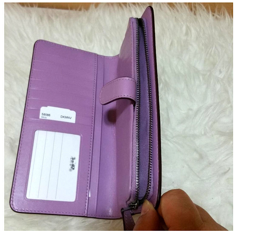 Coach 58586 Smooth Leather Skinny Wallet ID window Lily Lilac Purple ...