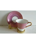 MADE IN JAPAN Tea cup and saucer pink background Gold Leaves EUC Ship Fast - $14.99
