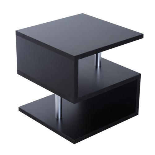 Small Black Modern Side Table 2 Tier Coffee Tea Storage Tables For