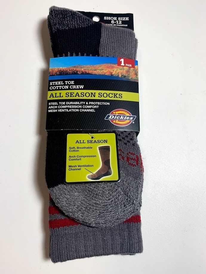 Dickies Men's Steel Toe All Season Cotton Crew Grey Work Socks Size 6 ...