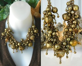 Vintage chunky necklace brass ball choker cluster runway thumb200
