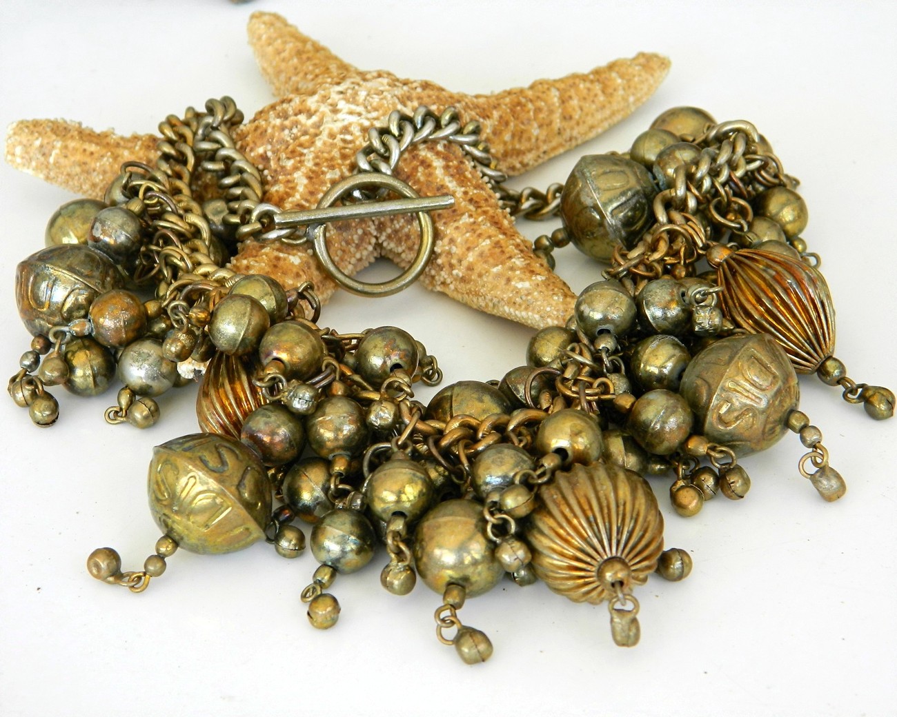 Vintage Chunky Necklace Brass Balls Choker Cluster Runway Big