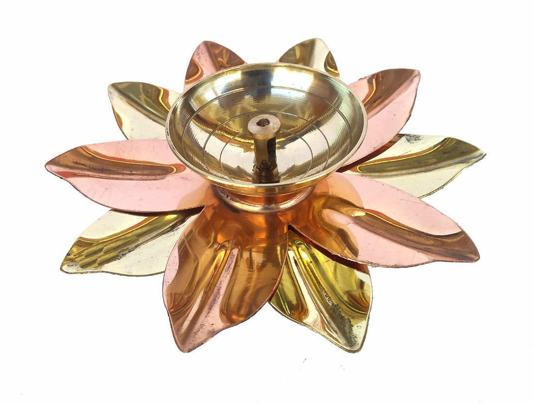 Brass & Copper Kamal Lotus Flower Shape Diya Puja Lamp Hindu Pooja ...