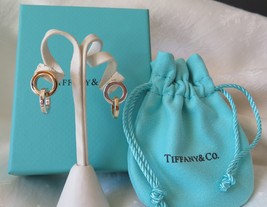Tiffany &amp; Co. Italy 18k Gold &amp; Sterling Silver Interlocking Circle Earri... - $540.00