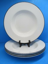 Crate And Barrel Clasique Black Line White Soup Bowls Set Of 4 Bowls Rea... - $9.80