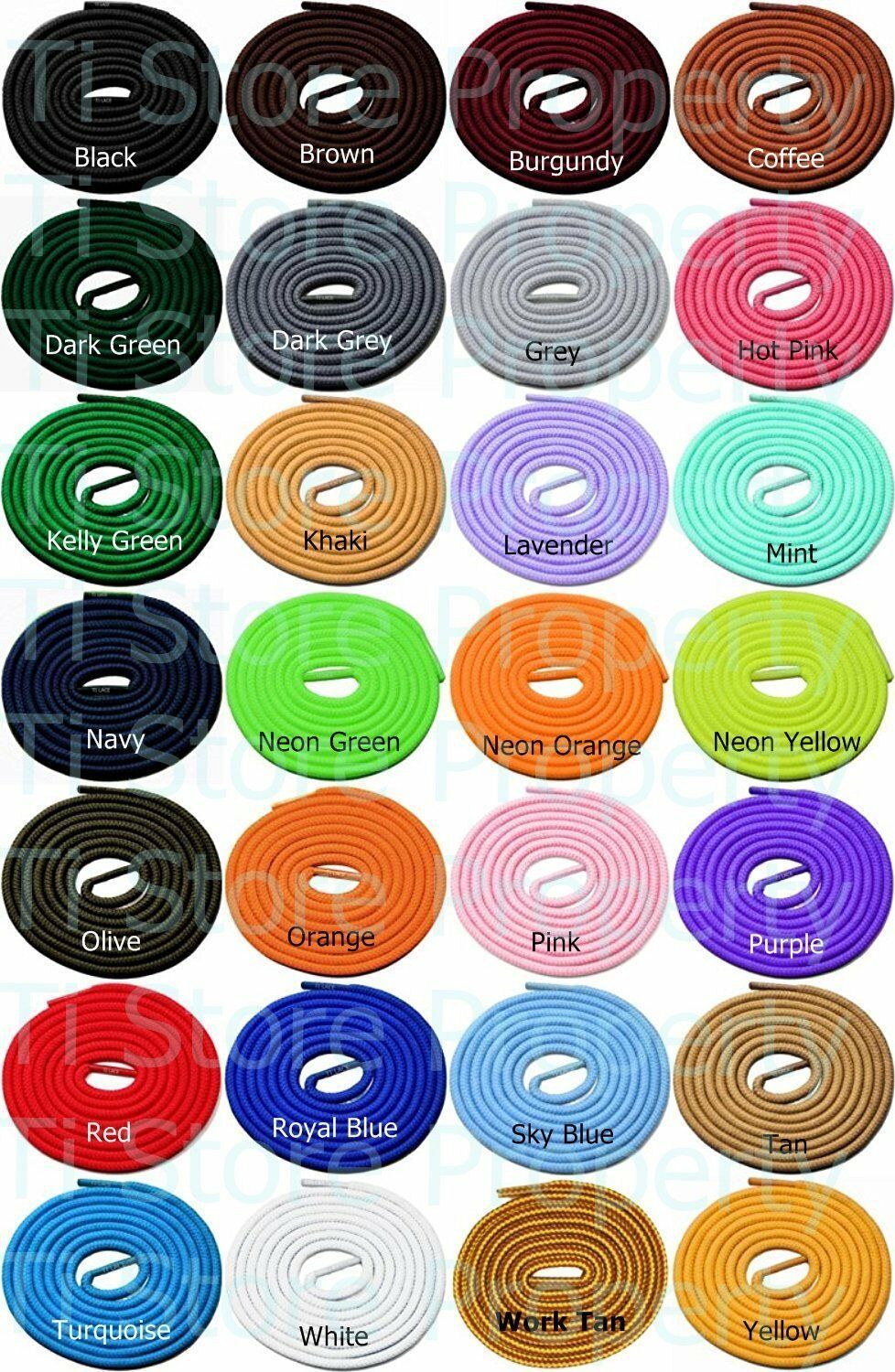 (3 Pair)Round Shoelaces 3/16 Thick Solid Colors for All Shoe Types Several Sizes
