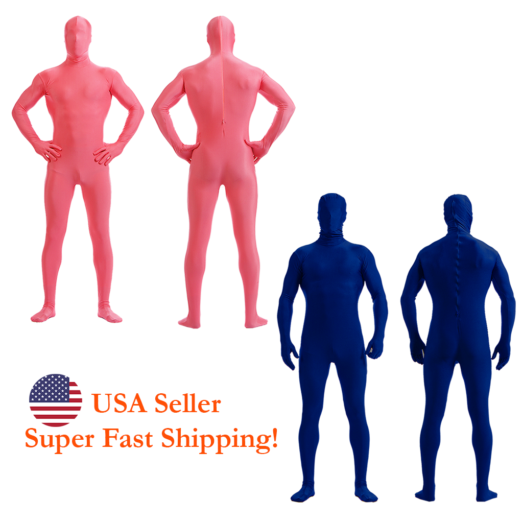 DH Zentai Suit Men's Spandex Halloween Full Body Costume Pink Blue