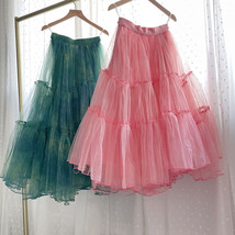 PINK Layered Tulle Midi Skirt Outfit High Waist Romantic Tulle Tutu Skirt Plus image 2