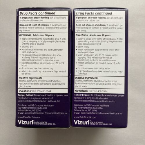 2x Vizuri Pain Bloc 24 Rollon Pain Relief, 0.5 fl oz, Exp 07/2023 Pain & Fever Relief