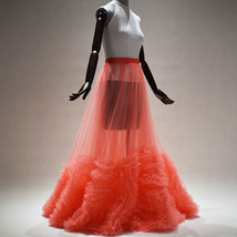 Coral Pink Tulle Maxi Skirt Bridal Bubble High Waisted Wedding Outfit Plus Size image 4