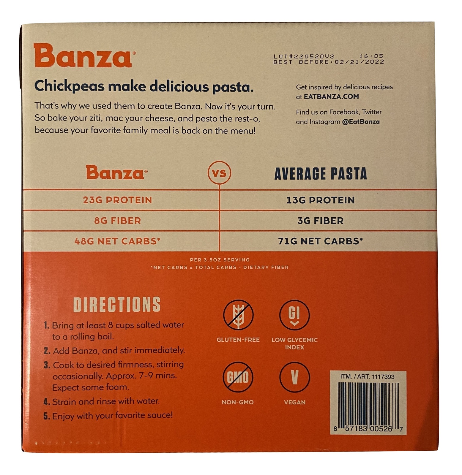 Banza Rotini Pasta Made From Chickpeas 5 Bags Of 8 Oz Each Box Pasta And Noodles