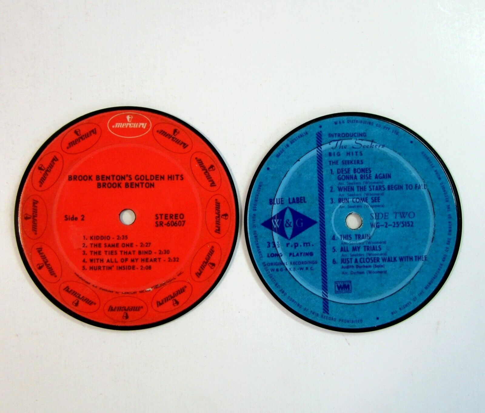 Set of 6 Vintage Vinylux Recycled LP Record Label Design Beverage