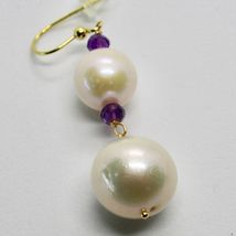 SOLID 18K YELLOW GOLD EARRINGS WITH WHITE FW PEARL AND AMETHYST MADE IN ITALY image 5