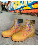 Timberland 6&quot; Inch Premium Wheat Waterproof Boots Paint Splash Size 8.5 - $247.78