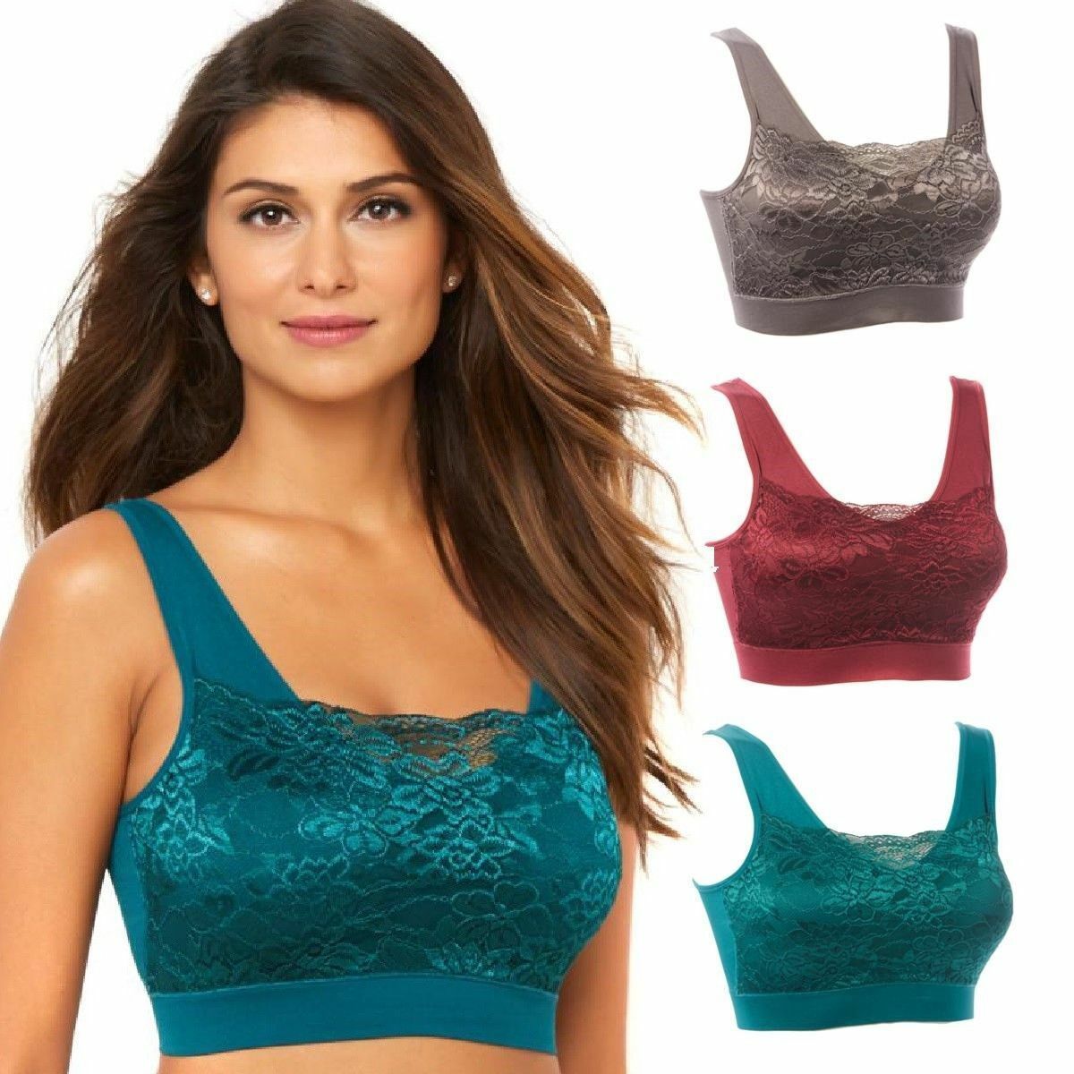 Rhonda Shear Lace Overlay 3pack Bra with Removable Pads (HSN 557604) Bras & Bra Sets