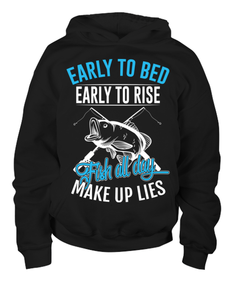 Fish All Day, black Youth Hoodie. Model 6400014