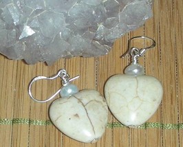 WHITE  HEART TURQUOISE BEADS EARRINGS - $6.99