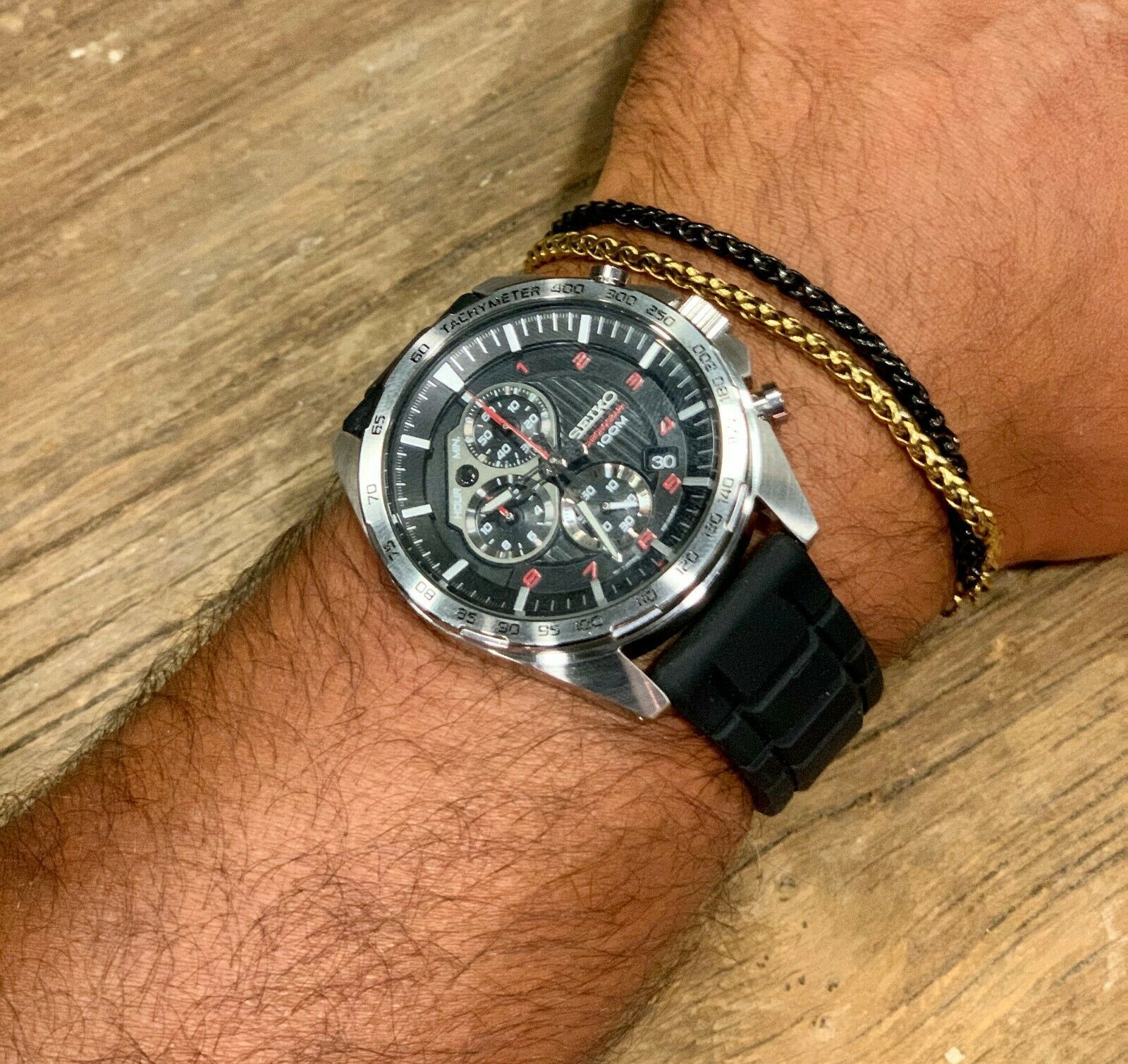 SEIKO SSB325P1 MEN Chronograph Stainless Steel Case Black Silicone Date  100m WR $188.00 - PicClick