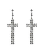 Cross Earrings Silver Tone Crystal Rhinestone Cross Christian Dangle Dro... - $10.86
