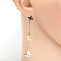 Rose Tone Drop Earrings with Dangling Chain & Shell Shaped Accents - $23.99