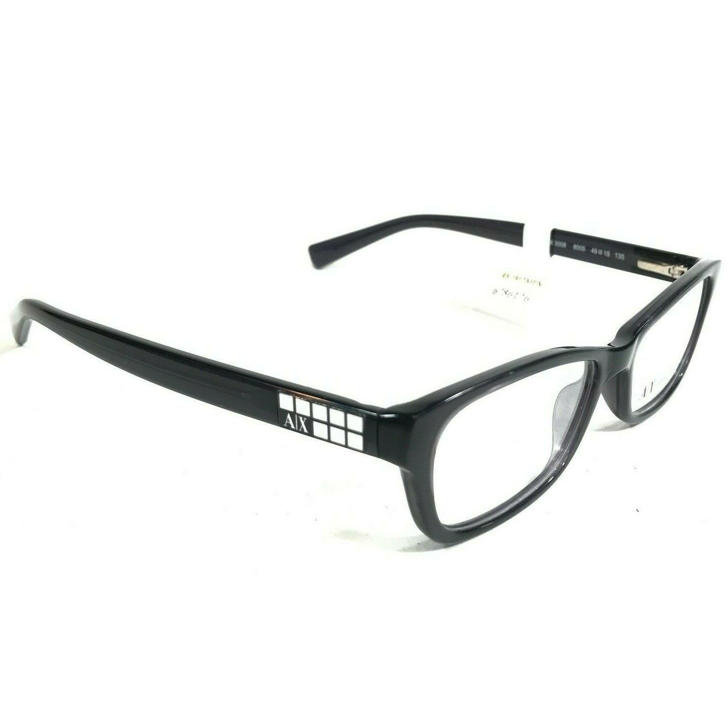 Armani Exchange AX 3008 8005 Eyeglasses Frames Black Rectangular 49-15 ...