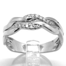 Solid 18K White Gold Band Ring, Diamonds Ct 0.16, Wave, Ondulate, Braid - $1,472.79