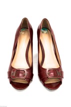ETIENNE AIGNER Dune Red Patent Vegan  Open-Toe Heels Shoes 8 M  Buckles EUC - $38.01