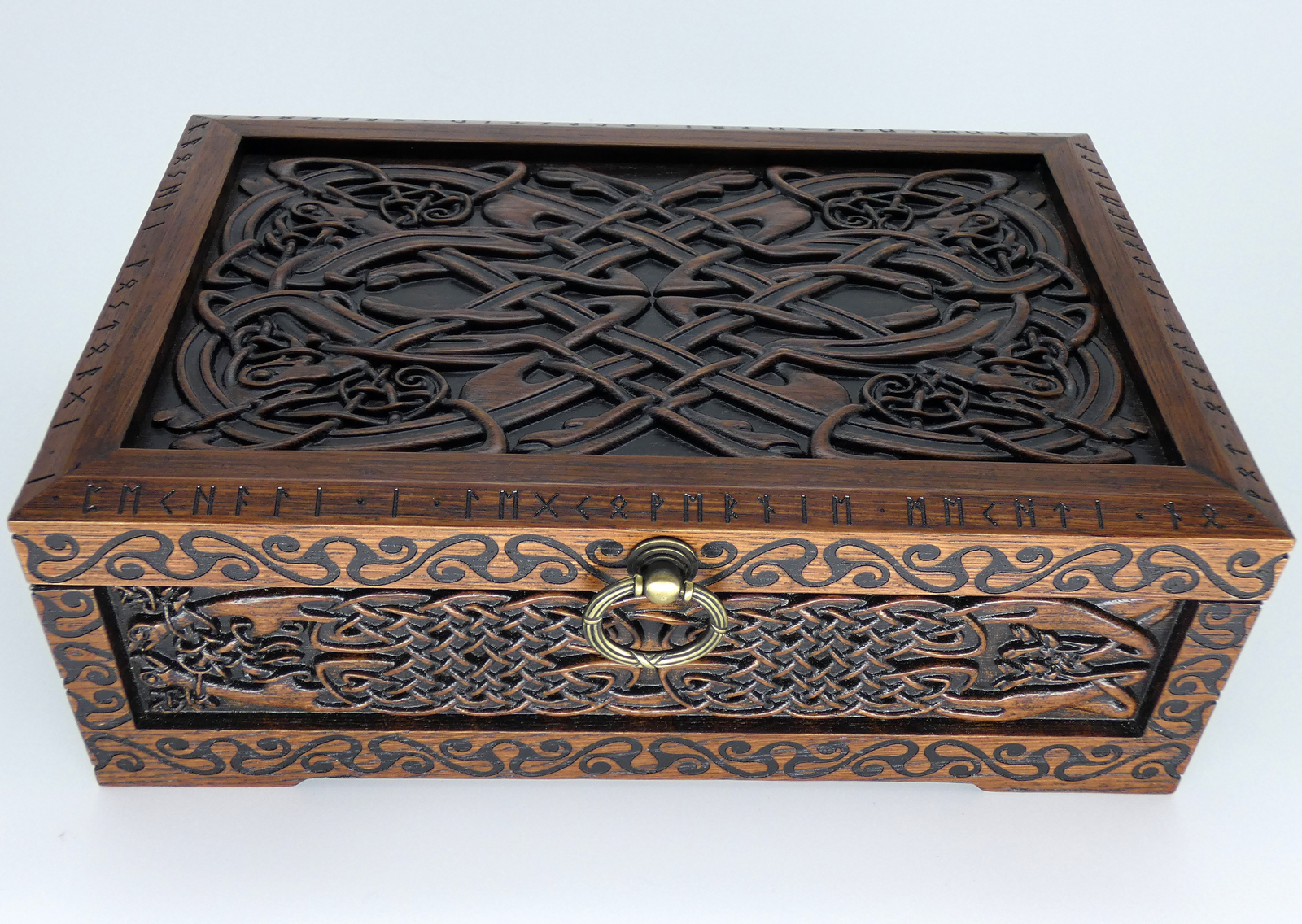 Carved Celtic Jewelry Box Wooden Box Oak Wood Boxes, Jars & Tins