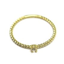 SOLID 18K YELLOW GOLD RING, MINI SOLITAIRE CUBIC ZIRCONIA WIRE ROUND BRAID TUBE image 2