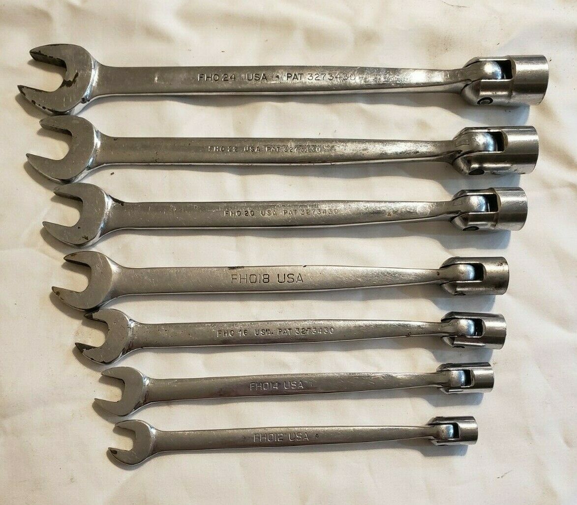 Snap-On 7 pc 12-Pt SAE Flex-Head/ Open-End Combination Wrench Set ...