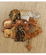 Fun vintage multi tonal gold &amp; silver tone metal zoo animals brooch - $19.99