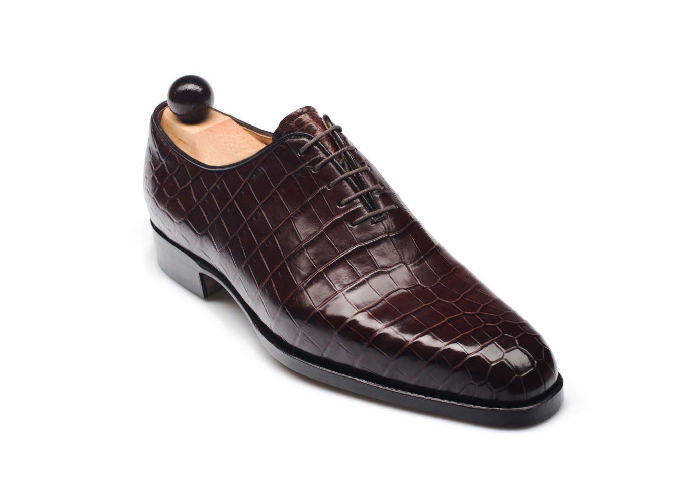 Brown alligator derby shoes, Handmade Crock texture