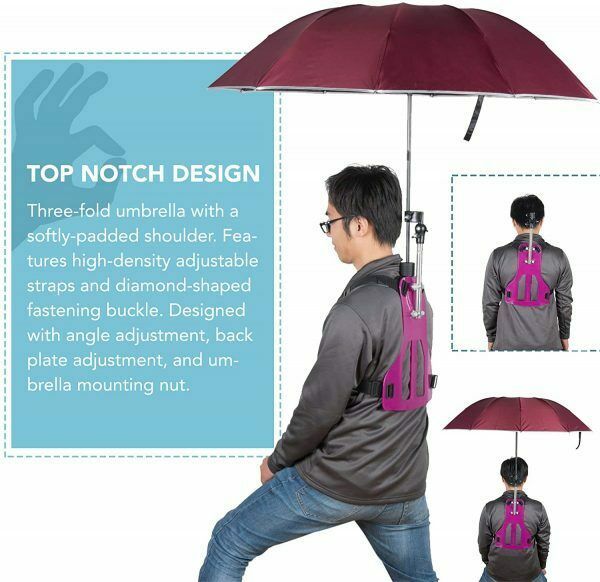 Wearable Hands Free Umbrella Back Harness UV Sun Shade 42" Adjustable