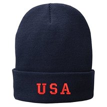 Trendy Apparel Shop USA Red Embroidered Winter Knitted Long Beanie - Navy - $14.99