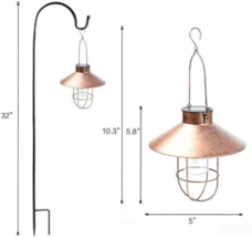 2 Solar Metal Hanging Lantern with Shepherd Hook  -  Brushed Copper Lamps image 3