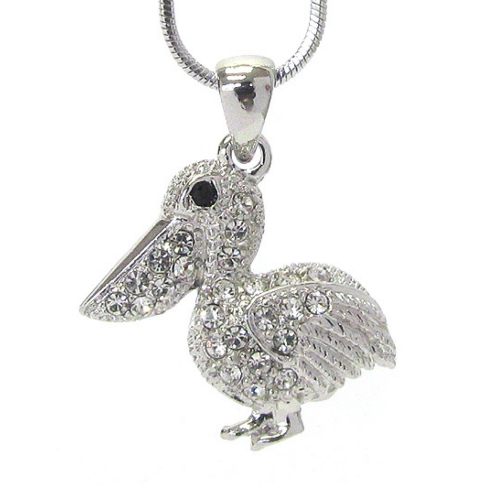 Crystal Pelican Pendant Necklace White Gold NEW