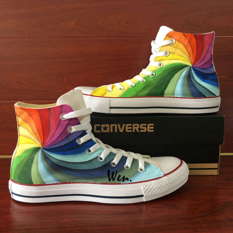 Men Women Hand Painted Shoes Converse Design Colorful Rainbow Vortex Sneakers