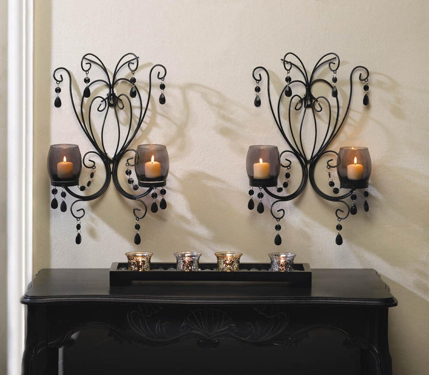 2pcs Iron Wall Sconce Scrollwork Crystal Art Chandelier Candelabra Candle Holder - $57.75