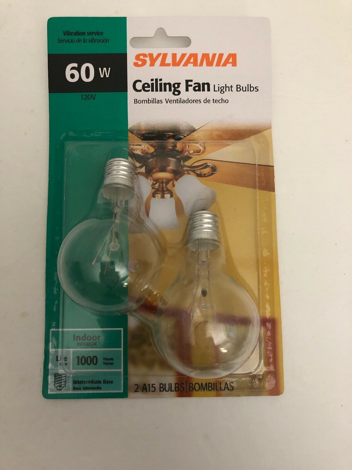 60w 'Sylvania' Ceiling Fan Light Bulbs 2 x A15 Bulbs SMALL BaseSHIPS