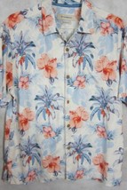 GORGEOUS Tommy Bahama Light Blue With Pink Hibiscus 100% Silk Hawaiian S... - $40.49