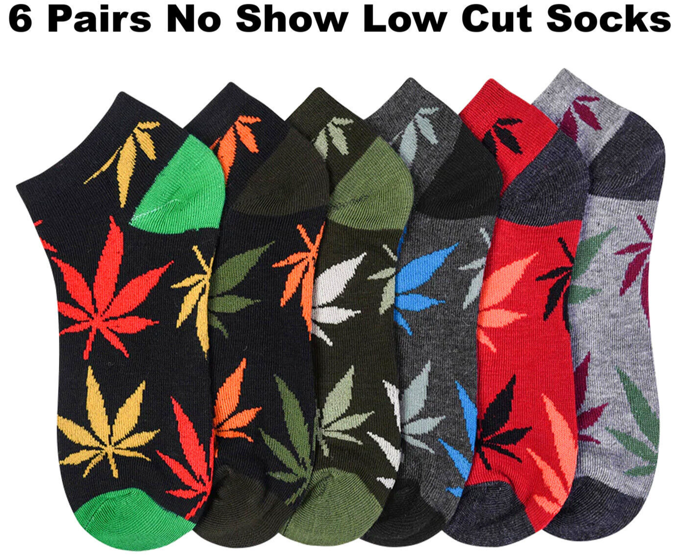 6 PAIRS Marijuana Weed Potleaf Cannabis 9-11 10-13 Low Cut No Show Fashion Socks