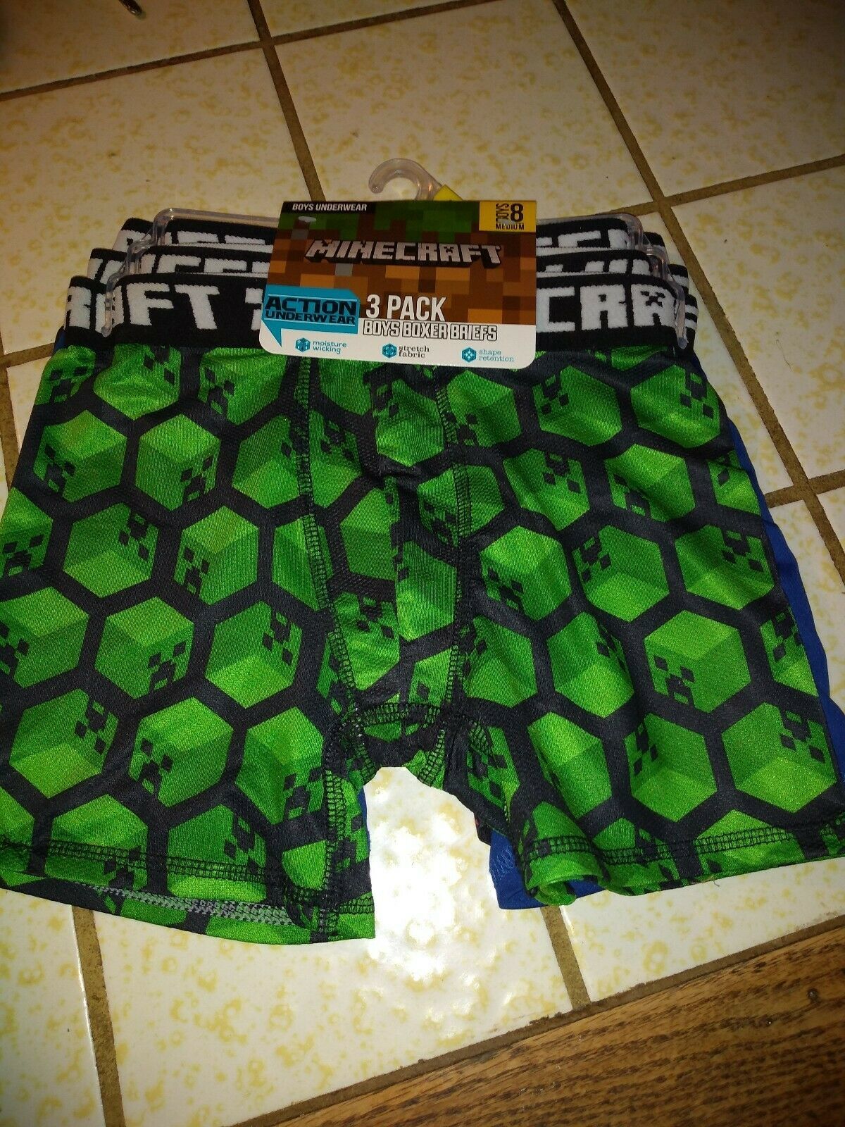 Minecraft Boys Boxer Briefs Size 8 Medium Action Underwear 3Pack New