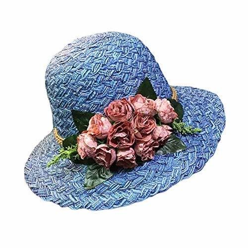 PANDA SUPERSTORE Stylish Bucket Hat Retro Style Beach Cap Folding Straw Hat Rose