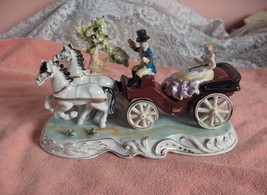 Vintage Porcelain Open Coach White Horses Lady Driver Figurine Statue NICE - $74.25