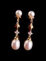 Genuine 10 DIAMONDs pearl Earrings / 14kt yellow GOLD / pearl earrings /... - $575.00