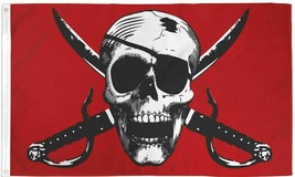 CRIMSON PIRATE Flag 3&#39;x5&#39; BANNER Polyester with Grommets PIRATES ARGH MATEY - $7.77