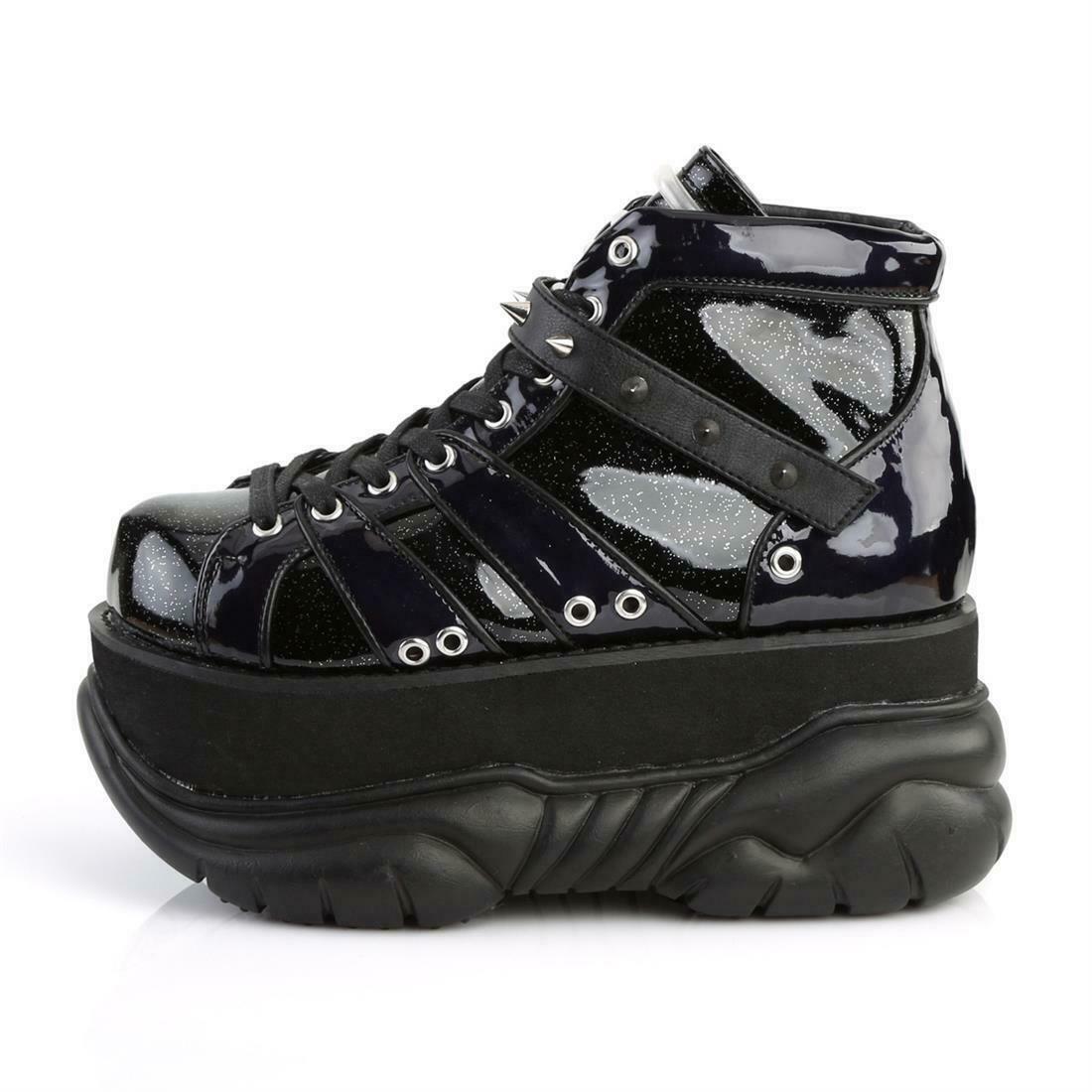 Demonia Black Hologram Rave Ankle Boots Platforms Trainers Sneakers NEPTUNE-100 - Boots