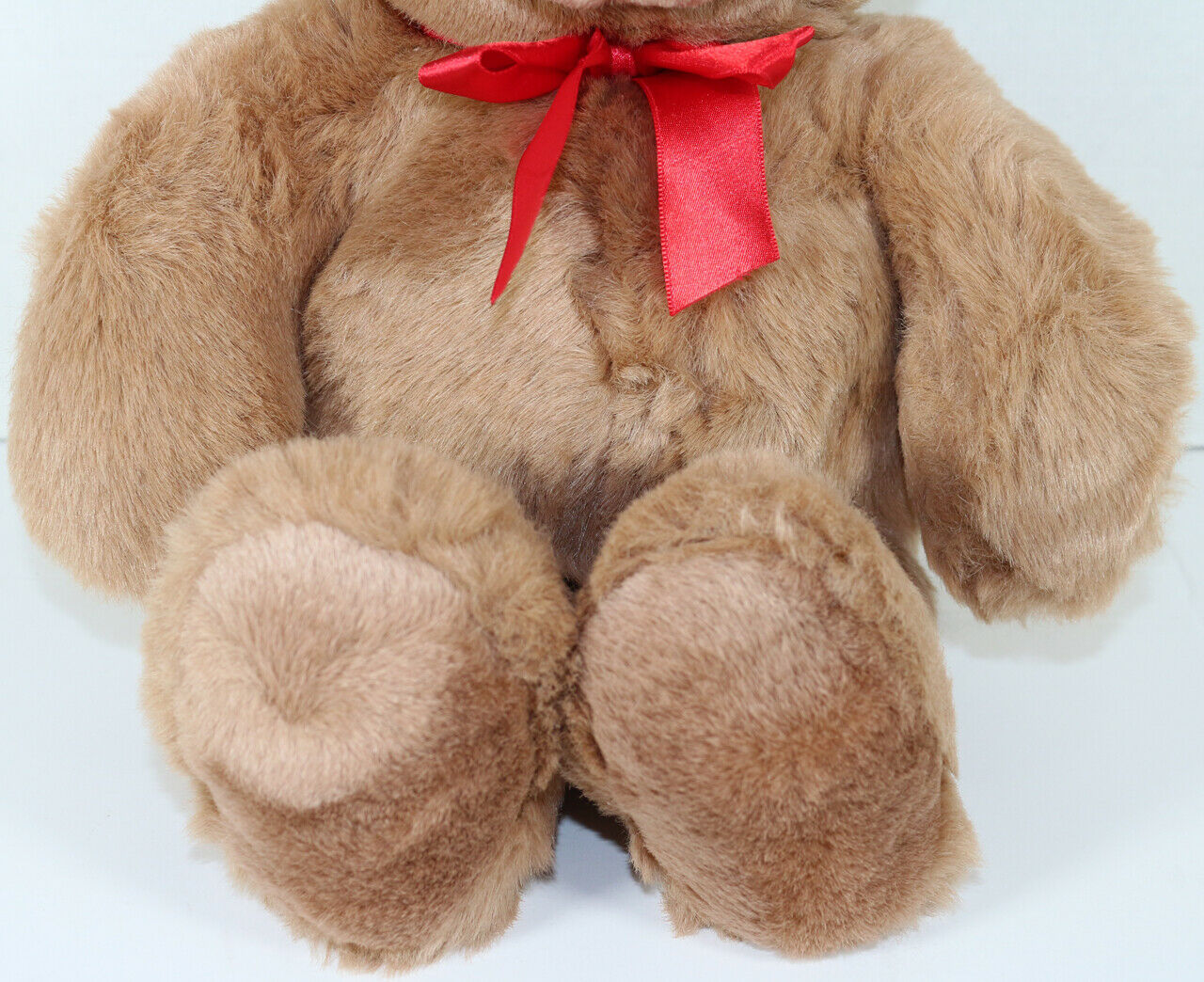 Vintage GUND LARGE BROWN TEDDY BEAR WEARING RED BOW Stuffed Plush SOFT